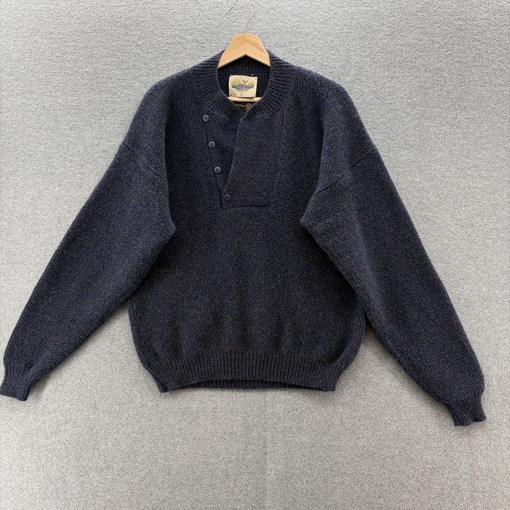 VTG ALPS Merrimac Valley New England Sweater Men XL Blue Wool Chunky Knit Heavy